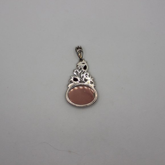 Garnet and Pink Stone Silver Floral Pendant - Picture 2 of 3
